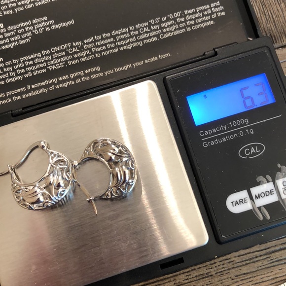 Sterling Puffy Leaf Vine Filigree Hoop Earrings - Picture 13 of 13